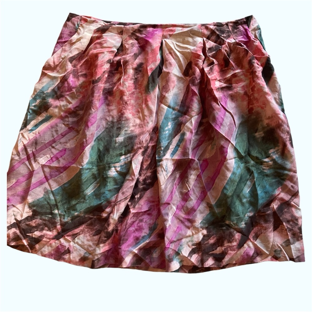 Context Skirt 100% Silk Multicolor Front Pleat Lined Zipper Pockets Size 14